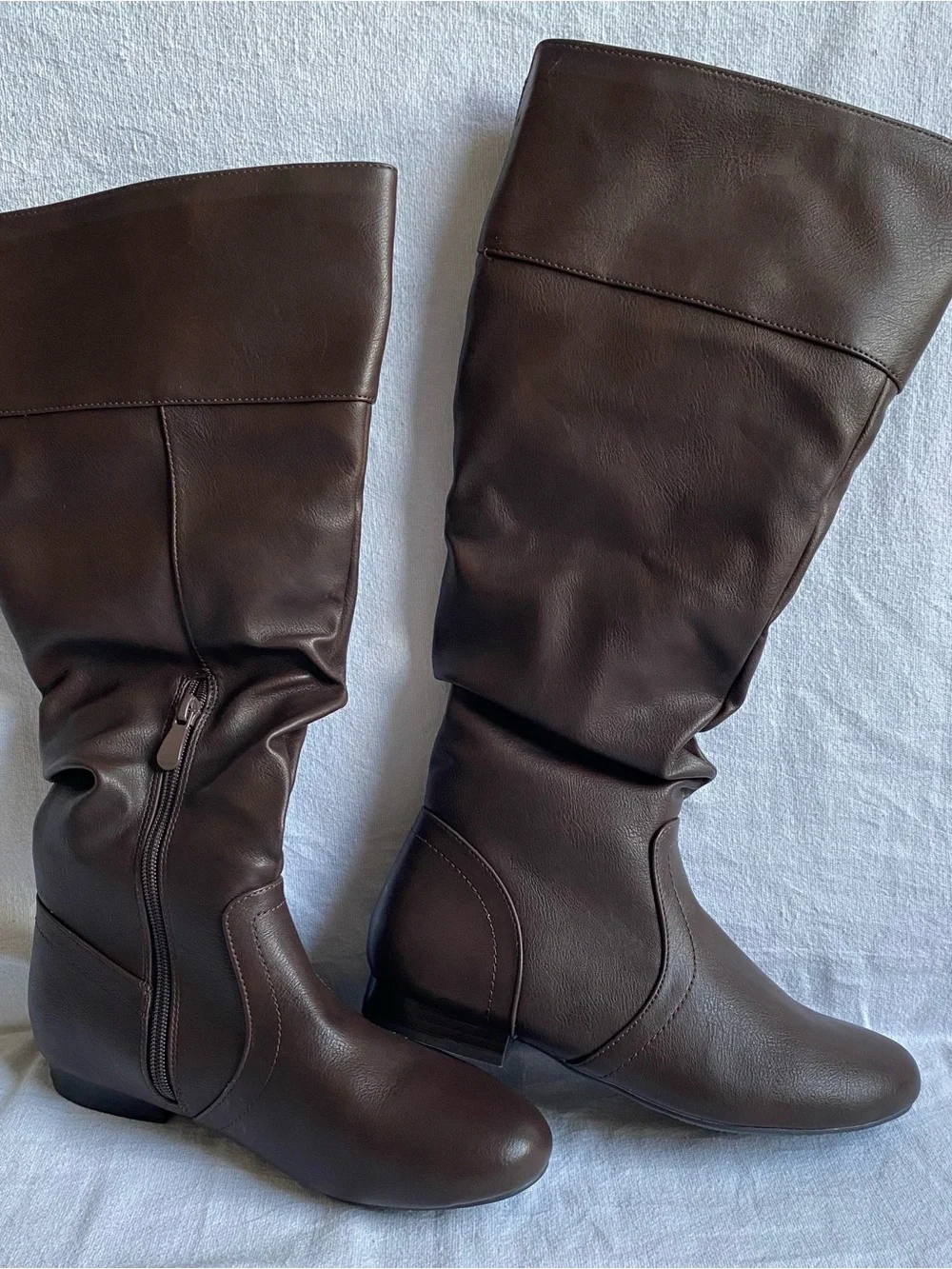 Women’s Wide Calf Faux Fur Slouchy Low Heel Side Sip Dream Pairs Dark Brown Boot